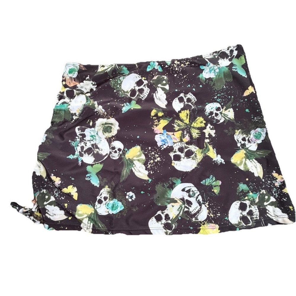 Dressfo Skull‎ Butterfly Floral Print Black semi sheer swim suit cover size XL
